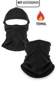 Resim Net Tekstil Siyah Polar Boyunluk ve Siyah Kar Maskesi Seti Pamuklu Unisex 