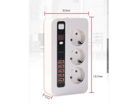 Resim Hobimtek H-03 Üçlü Priz 5 USB Portlu Akım Korumalı 2500W On/off Düğmeli 2 Metre Uzatma Kablolu 3'lü Priz 