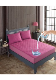 Resim Tek Kişilik Alez Seti %100 Pamuk Kapitone Su Sıvı Geçirmez Yatak Yastık Alezi Yatak Yastık Koruyucu Lila 