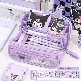 Resim Sanrio Kuromi Melody Yapay Yeşim Taşlı 9 Katmanlı Büyük Kapasiteli Çok Amaçlı Kalem Kutusu, Tuval Çanta Organizer - Doğum Günü, Cadılar Bayramı ve Noel İçin İdeal Hediye 