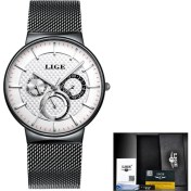 Resim Hanyang Siyah Beyaz Lıge Moda Erkek Saatler Üst Marka Lüks Kuvars Izle Erkekler Casual Ince Örgü Çelik Tarihi Su Geçirmez Spor Saat Relogio Masculino (Yurt Dışından) 