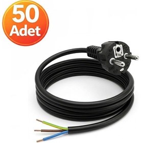 Resim 50 Adet - Açık Uç Güç Power Kablosu Fişli 3x0.75 Topraklı - 1 Metre 