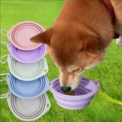 Resim 11.83oz Macaron Renkli Taşınabilir Katlanabilir Kedi ve Köpekler İçin Pet Kasesi, Asılı Açık Hava Seyahat Su ve Yiyecek Kabı - Tüm Mevsimler İçin Uygun 
