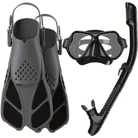Resim Snorkelling Maske Paletleri Şnorkel Seti, Yetişkinler için Şnorkelle Yüzme Ekipmanı, Panoramik Görüşlü Şnorkel Maskesi Anti-Buhar, Ayarlanabilir Yüzme Paletleri, Kuru Üst Şnorkel ve Seyahat Çantası, Şnorkelle Yüzme Ekipmanları 