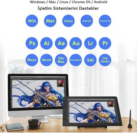 Resim Veikk VK2200PRO 21.5" IPS Fullhd Tam Lamine Ekran, 8 Kısayol,2 Scroll Tuşlu Sağ/sol El Grafik Tablet 