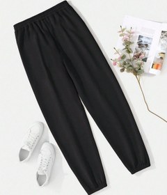 Resim Kalp Logo Eşofman Altı Jogger - Siyah Baskılı Lastik Paça Yüksek Bel Siyah 
