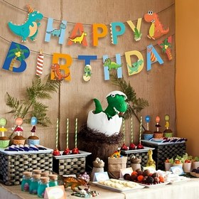 Resim 1pc Dino Happy Birthday Banner - Dino Temalı Parti İşareti Dekorasyonları, Kağıt Gerdanlık Doğum Günü ve Duş Partisi Dekoru, Çok Amaçlı, Elektrik Gerektirmez, Tüm Mevsimler İçin 