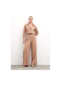 Resim Sateen Desenli Düz Klasik Gömlek - Camel 