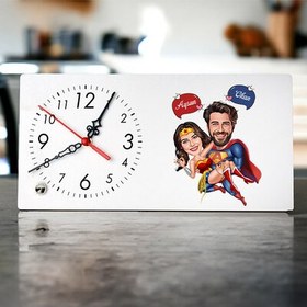 Resim Süper Kahraman Aşıklar Karikatürlü Masa Saati 