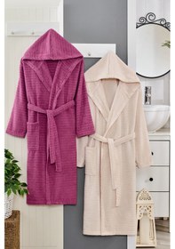 Resim 2li Kapüşonlu Bornoz Doğa Mürdüm - Bej 2xl Mürdüm - Bej 