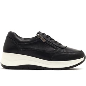 Resim Derimod Kadın Siyah Bağcıklı Kalın Tabanlı Deri Sneaker 25AFD501718 