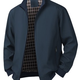 Resim Erkekler için Günlük Fermuarlı Ceket Ekose Yaka - Hafif Polyester, Düzenli Kesim, Ön Cepli, İlkbahar/Sonbahar Çok Yönlü Dış Giyim 
