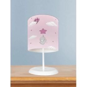 Resim Mekta Home Bebek ve Çocuk Odası Pembe Yıldızlı Fil Desenli Abajur 