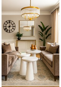 Resim Wood Ahşap Beyaz 3 Lü Set Mantar Yan Sehpa Fiskos / Wooden Coffee Table / Zigon Sehpa Beyaz 