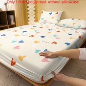 Resim 1 adet Modern Geometrik Kalp Baskılı Fırçalanmış Çarşaf - Renkli Eskiz Kalpler ile Yumuşak Polyester Yatak Örtüsü ve Yatak Odası için Sıkı Uyumlu (Yastık Kılıfı Dahil Değildir), Yatak Odası Yatağı | Oynak Yatak Odası Dekoru | Kolay Bakım Malzemesi 
