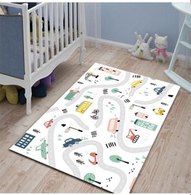 Resim Arabalı Yollu Çocuk Odası Halısı Çok Renkli 