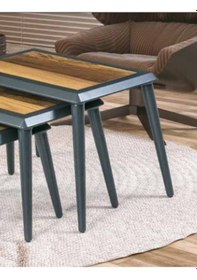 Resim Zigon Osm Çerçeve Model Sehpa Parlak Ceviz Gri Ahşap Kayın Torna Ayak El Yapım 