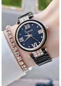 Resim Freelook FLISTE11 Siyah Çelik Kordon 5 ATM Su Geçirmez Kadın Kol Saati + Bileklik 