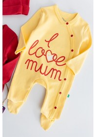Resim Babymod I Love Mum Taraftar Sarı Kırmızı İkili Bebek Tulum Takım 001 