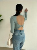 Resim laughs Kadın Dik Yaka Uzun Kollu Sırt Dekolteli Kaşkorse Crop Bluz Blz5031 