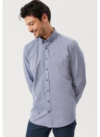Resim AC&Co / Altınyıldız Classics Erkek Lacivert Slim Fit Dar Kesim Düğmeli Yaka Filafil Desenli Gömlek Lacivert 