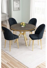 Resim Canisa Mos Serisi 90x90 Lak Panel Antrasit İroni Gold Kaplama Ayaklı Masa Takımı Ve 4 Antrasit Sandalye Antrasit İroni Masa Sandalye Antrasit Gold Detay 