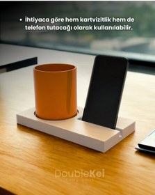 Resim DoubleKei Designworks Masaüstü Kartvizitlik, Telefon Tutacağı, Organizer Beyaz 20.5cm x 11cm x 2cm 