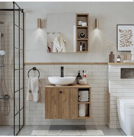Resim Lotus Lavabolu Mdf 65 Cm Banyo Dolabı + Aynalı Üst Dolap Atlantik Atlantik Çam 