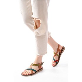 Resim 205-08 Multi Ortopedik Hakiki Deri Kadın Sandalet Altın - Taba 