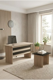 Resim L'occi Concept Diego Ofis Çalışma Masası ve Yan Sehpa Takımı - 2'li Set Büro Masası Meşe-siyah Dg8-ob 