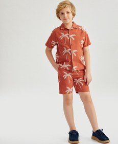 Resim Koton Palmiye Nakış Detaylı Beli Bağlamalı Cepli Pamuklu Şort Kiremit Desenli 5skb40004tw Kdm Kiremit 