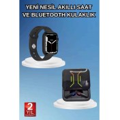 Resim Bluetooth Bağlantılı Kablosuz Kulaklık ve Yeni Nesil Akıllı Saat 5.0 Bluetooth 