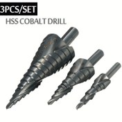 Resim 3'lü Kobalt Yüksek Hız Çeliği Adım Matkap Ucu Seti, 4-32mm Nitrit Kaplamalı, Üçgen Saplı Spiral Metal Konik - Hassas Delik Açma Araçları 