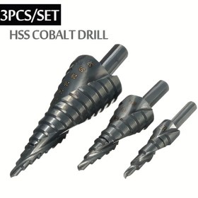 Resim 3'lü Kobalt Yüksek Hız Çeliği Adım Matkap Ucu Seti, 4-32mm Nitrit Kaplamalı, Üçgen Saplı Spiral Metal Konik - Hassas Delik Açma Araçları 
