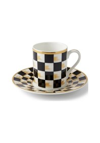 Resim Horse Siyah Beyaz Dama Dekor 6 Kişilik Porselen Kahve Fincan Takımı 90 Ml. Siyah - Beyaz 