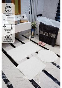 Resim Regnum Halı Banyo Paspası Üçlü Takım Beyaz Renk Peluş Kaymaz Taban Yıkanabilir 60x100 - 60x40 - 60x60 Beyaz 