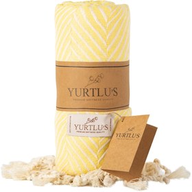 Resim YURTLU'S Sapphire Sands Series Turkish Beach Towel Pre-Washed 38"x72" Quick Dry and Highly Absorbent Oversized Sand-Free Stylish and Versatile for Beach, Spa, and Home Light 100% Cotton Peshtemal - Yellow 