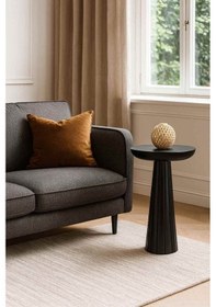 Resim Doğal Masif Ahşap Mantar Sehpa Tekli Modern Yan Sehpa - Siyah Renk Siyah 