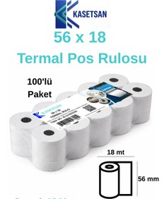 Resim Kasetsan 56x18 Termal Pos Rulosu 100'lü Paket BPA’sız Tüm Poslarla Uyumlu 