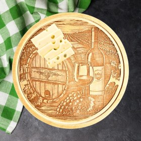 Resim Bağ Manzaralı Ahşap Şarap Sunum Tahtası 