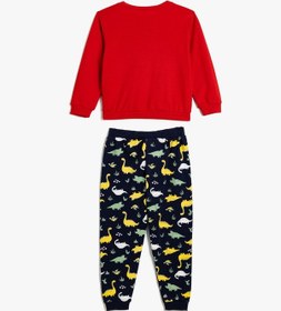 Resim Koton Pamuklu Pijama Takımı Dinozor Baskılı Kırmızı 5wmb10024tk Kırmızı 