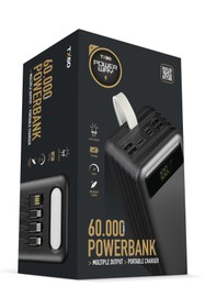 Resim POWERWAY 60.000 Mah Kablolu Dijital Göstergeli Gerçek 60.000 Mah Garantili Işıklı Kamp Tx60 Siyah Powerbank 