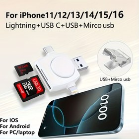Resim 4'ü 1 Arada Yüksek Hızlı USB 3.0 Kart Okuyucu ve Type-C Bağlantı İstasyonu - Micro SDHC/Micro SDXC Kartlar için SD/TF Dönüştürücü, Fotoğrafların & Verilerin Kolay Aktarımı için Kompakt Tasarım, Micro SD Kart Okuyucu 