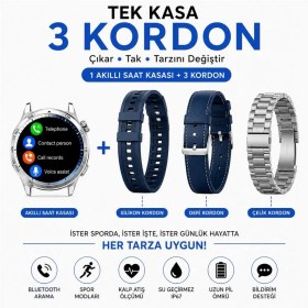 Resim Haino Teko-33 Gümüş 1 Kasa 3 Değiştirilebilir Kordon Amoled Ekran Bluetooth Arama Özellikli Akıllı Saat 