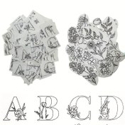 Resim 102 adet Çiçekli Alfabe Kendinden Yapışkanlı Su Çözünebilir Kumaş DIY El İşleri İçin – El Yapımı Nakış Yardımcısı, Siyah & Beyaz, Scrapbooking ve Projeler İçin Mükemmel, Dikiş Malzemeleri 