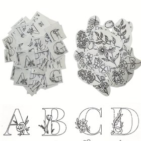 Resim 102 adet Çiçekli Alfabe Kendinden Yapışkanlı Su Çözünebilir Kumaş DIY El İşleri İçin – El Yapımı Nakış Yardımcısı, Siyah & Beyaz, Scrapbooking ve Projeler İçin Mükemmel, Dikiş Malzemeleri 