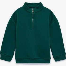 Resim Erkek Bebek Pamuklu Uzun Kollu Yarım Fermuarlı Dik Yaka Sweatshirt 
