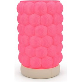 Resim Dalgalı Kabartmalı Silindir Lamba Pembe - 3d Baskı Fütüristik Gece Lambası Pembe 