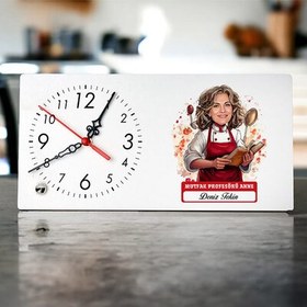 Resim Mutfak Profesörü Anne Karikatürlü Masa Saati 