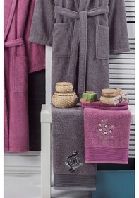 Resim 4lü Bornoz - Nakışlı Havlu Seti Cora Mürdüm - Antrasit S/m Mürdüm - Antrasit 